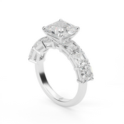 White Gold Asscher Cut Diamond Side Stone Engagement Ring With Prong Setting